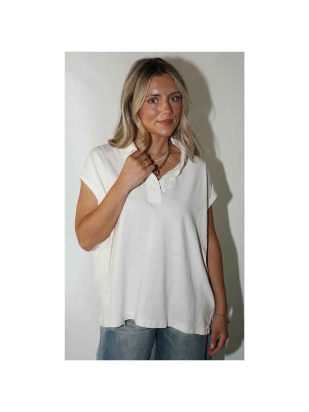 Women's 1952 Gran Sasso Off-White Brown Collar Short Sleeve Polo Tee Italy Sz L